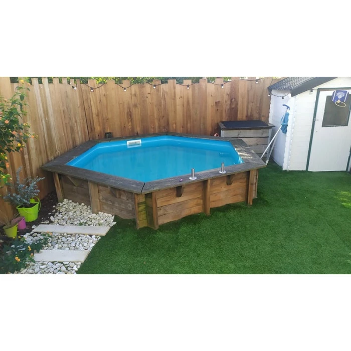 Piscine En Bois Hexagonale Ubbink Azura 4,10 X 1,20 M - Liner Bleu + Bâche à Bulles 8 Piscine En Bois Hexagonale Ubbink Azura 4,10 X 1,20 M - Liner Bleu + Bâche à Bulles – Image 8