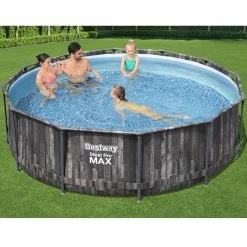 Piscine Tubulaire Ronde Bestway Steel Pro Max Imitation Bois 3,66 X 1,00 M -Bleu Piscine 5614x