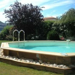 Piscine En Bois Octogonale Ubbink Océa 4,30 X 1,20 M - Liner Beige -Bleu Piscine 7504510 piscine bois octogonale ubbink ocea 580 beige ambiance 3 2