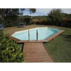 Piscine En Bois Octogonale Ubbink Océa 5,50 X 3,55 X 1,20 M - Liner Beige -Bleu Piscine 7504594 piscine bois octogonale ubbink ocea 355 550 beige ambiance 2