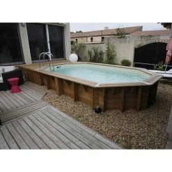 Piscine En Bois Octogonale Ubbink Océa 5,50 X 3,55 X 1,20 M - Liner Beige -Bleu Piscine 7504594 piscine bois octogonale ubbink ocea 355 550 beige ambiance 3