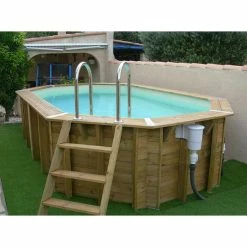 Piscine En Bois Octogonale Ubbink Océa 5,50 X 3,55 X 1,20 M - Liner Beige -Bleu Piscine 7504594 piscine bois octogonale ubbink ocea 355 550 beige echelle 2