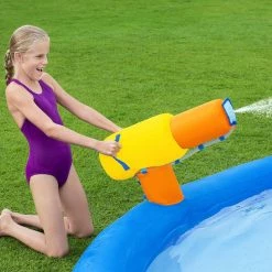 Aire De Jeux Avec Toboggan, Pataugeoire Et Canon à Eau Bestway Mont Splashmore -Bleu Piscine aire jeux bestway mont splashmore 53345 6