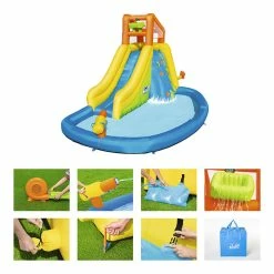 Aire De Jeux Avec Toboggan, Pataugeoire Et Canon à Eau Bestway Mont Splashmore -Bleu Piscine aire jeux bestway mont splashmore 53345 9
