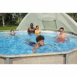 Auvent Pour Piscine Tubulaire Bestway Ø 3,05 à 5,49 M -Bleu Piscine auvent rond bestway 2 ambiance