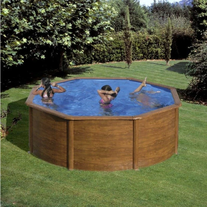 GRE Piscine Ronde Acier Gré Sicilia Imitation Bois - Ø 3 X 1,20 M 3 GRE Piscine Ronde Acier Gré Sicilia Imitation Bois - Ø 3 X 1,20 M – Image 3