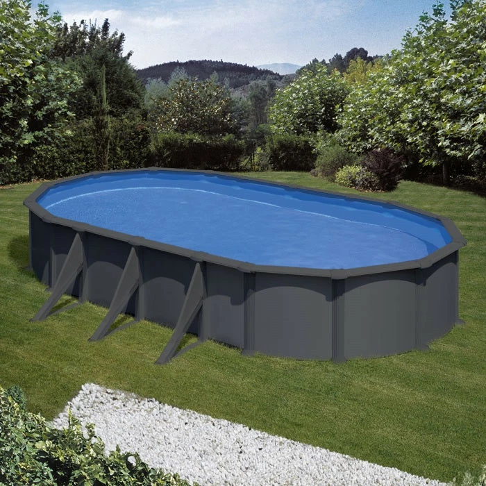 GRE Piscine Ovale Acier Gré Gris Anthracite - 7,30 X 3,75 X 1,32 M 2 GRE Piscine Ovale Acier Gré Gris Anthracite - 7,30 X 3,75 X 1,32 M – Image 2