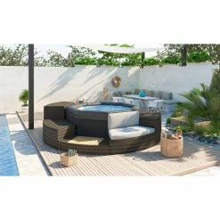 Pack Spa Portable Netspa Octopus 4 à 6 Personnes + Mobilier -Bleu Piscine netspa octopus ambiance