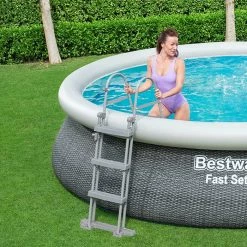 Piscine Autoportée Bestway Fast Set Aspect Rotin 4,57 X 1,07 M -Bleu Piscine piscine autoportee bestway fast set rotin 457 x 107 cm 2