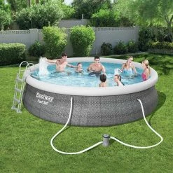 Piscine Autoportée Bestway Fast Set Aspect Rotin 4,57 X 1,07 M -Bleu Piscine piscine autoportee bestway fast set rotin 457 x 107 cm