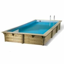 Piscine En Bois Rectangulaire Ubbink Linéa 6,50 X 3,50 X 1,40 M - Liner Bleu