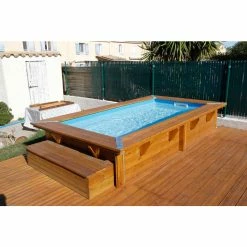 Piscine En Bois Rectangulaire Ubbink Sunwater 3,50 X 2,00 X 0,71 M - Liner Bleu -Bleu Piscine piscine en bois ubbink sunwater 200x350 ambiance 2