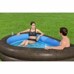 Bestway Piscine Gonflable Demi-lune Avec Sièges Truprint - Imprimé Rotin -Bleu Piscine piscine familiale truprint decor osier 231m 2