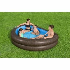 Bestway Piscine Gonflable Demi-lune Avec Sièges Truprint - Imprimé Rotin -Bleu Piscine piscine familiale truprint decor osier 231m 3