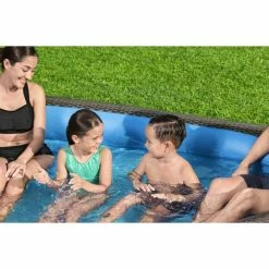 Bestway Piscine Gonflable Demi-lune Avec Sièges Truprint - Imprimé Rotin -Bleu Piscine piscine familiale truprint decor osier 231m 4