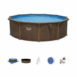 Piscine En Acier Bestway Hydrium Effet Bois Ø 4,90 X H 1,30 M -Bleu Piscine piscine hors sol acier ronde 488 x 130 m hydrium