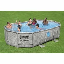 Piscine Tubulaire Bestway Power Steel Swim Vista Ovale 4,88 X 3,05 X 1,07 M -Bleu Piscine piscine hors sol ovale power steel swim vista effet pierre grise avec hublots 488 x 305 cm 2