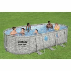 Piscine Tubulaire Ovale Bestway Power Steel Swim Vista 5,49 X 2,74 X 1,22 -Bleu Piscine piscine hors sol ovale power steel swimvista effet pierre grise avec hublots 549 x 274 cm 2
