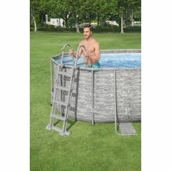 Piscine Tubulaire Ovale Bestway Power Steel Swim Vista 5,49 X 2,74 X 1,22 -Bleu Piscine piscine hors sol ovale power steel swimvista effet pierre grise avec hublots 549 x 274 cm 5