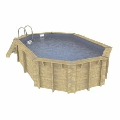 Piscine En Bois Octogonale Ubbink Azura 4,90 X 3,55 X 1,30 M - Liner Bleu