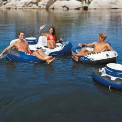 Double Fauteuil Gonflable Intex River Run + Glacière Gonflable -Bleu Piscine river run double glaciere ambiance min